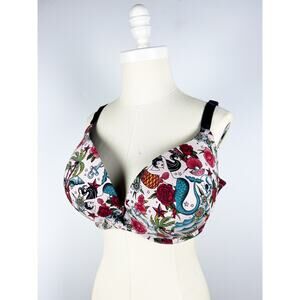 Torrid Curve underwire bra nautical tattoo flash mermaid pattern size 40 DDD